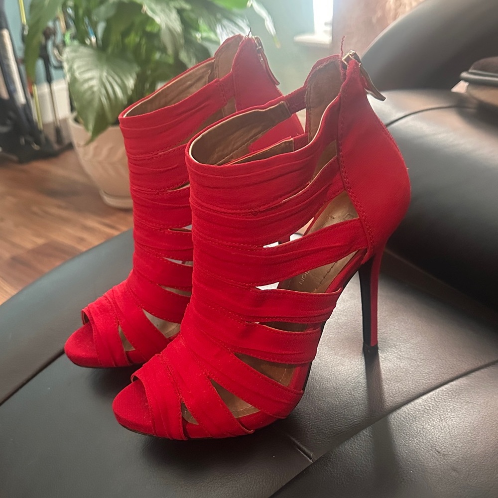 BCBGeneration Vibrant Red Strappy Heels